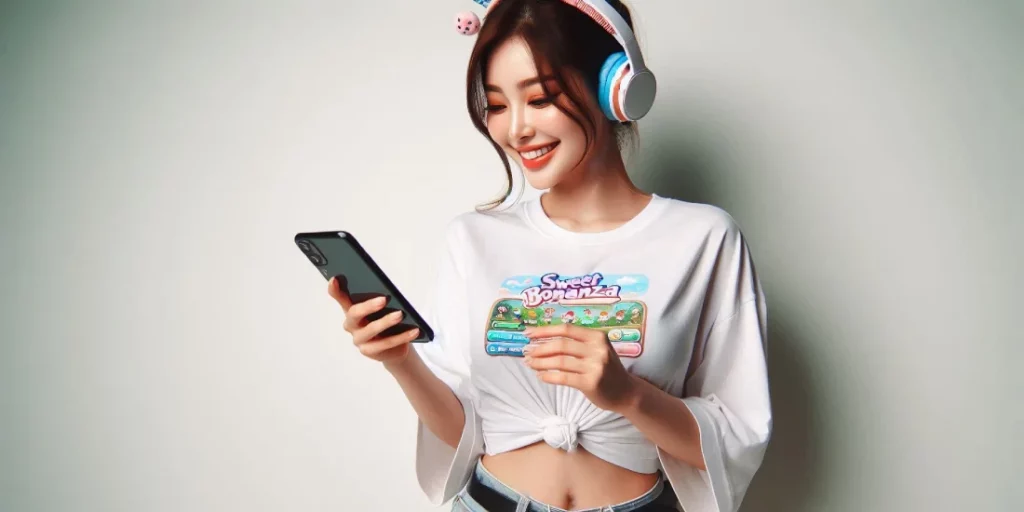 girl has fun playing mobile casino